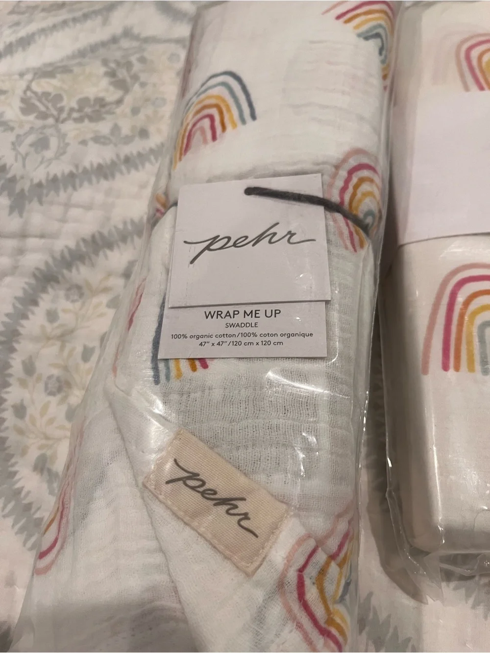 Pehr Sweet Dreams Rainbow Crib Sheet and swaddle blanket. NWT